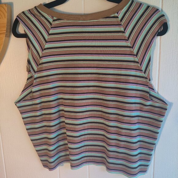 Knit Crop Top by Wild Fable sz L in Turqouise Brown and Tan - Picture 1 of 5